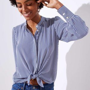 Women’s LOFT Striped Crossover Back Utility Blouse Size XSP Blue/White